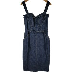 NWT JESSICA SIMPSON BLUE DENIM SLEEVELESS SHEATH MIDI DRESS BELTED BUSTIER 6